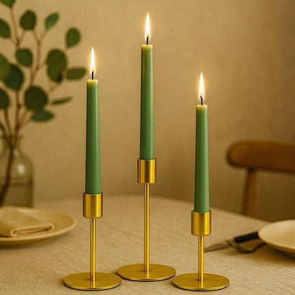 smtyle Portavelas cónicos dorados para velas, juego de 3 candelabros con hierro de 2 cm de diámetro, ideal para decoración con velas