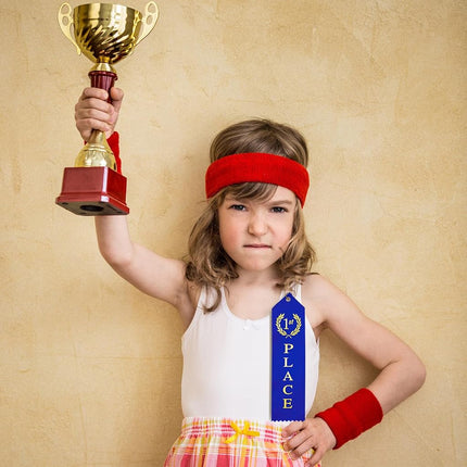 180 Pieces Award Ribbons 1st, 2nd, 3rd Place Flat Carded Set First Place Prizes with Event Card and Rope for Competition, Sports Event, School, Contests, Blue Red White