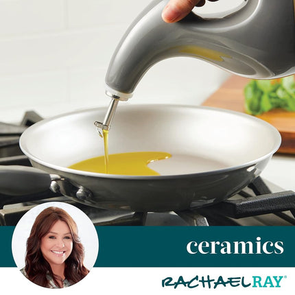 Rachael Ray Vajilla Cerámica Botella Dispensadora de Aceite de Oliva Virgen Extra y Vinagre, Juego de 2 Piezas, Gris