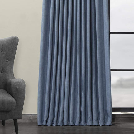 HPD Half Price Drapes Faux Linen Room Darkening Curtains - 120 Inches Long Extra Wide Luxury Linen Curtains for Bedroom & Living Room (1 Panel), 100W X 120L, Denim
