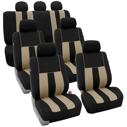 FH Group Three Row Striking Striped Full Set Car Seat Covers, Airbag Compatible & Split Ready – Universal Fit for Cars Trucks & SUVs (Beige) FB036217