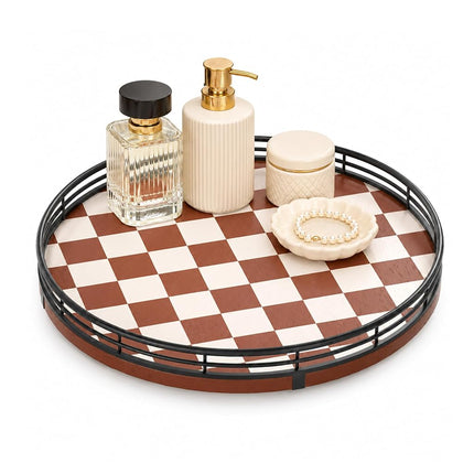 AMH 10-Inch Brown Checkerboard Lazy Susan Organize