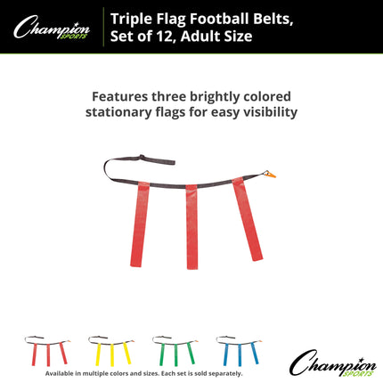 Ensemble de football américain sans contact à triple drapeau Champion Sports, rouge, taille 32/39, paquet de 12