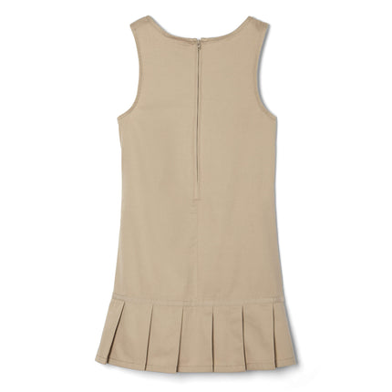 French Toast Girls' Pleated Ribbon Bow Jumper Dress, Khaki, 10