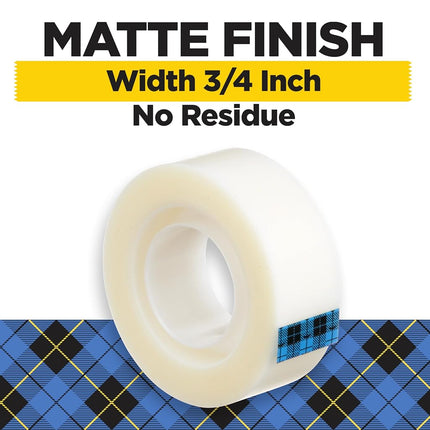 Scotch Wall-Safe Tape, 2 Refill Rolls, Clear Removable Wall Tape with Matte Finish for Hanging Photos, Art, and Décor, 3/4 in x 1,296 in