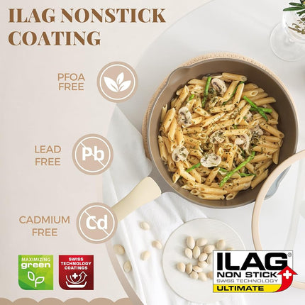 PRICUSIS 5Pcs Nonstick Frying Pan Set, Swiss ILAG Coating, 8+10+12 Inch Induction Compatible, Stay Cool Handle, Fully Coated, 100% Dishwasher Safe, PFOA Free Omelet Pans, Warp Resistant (Black Sesame)