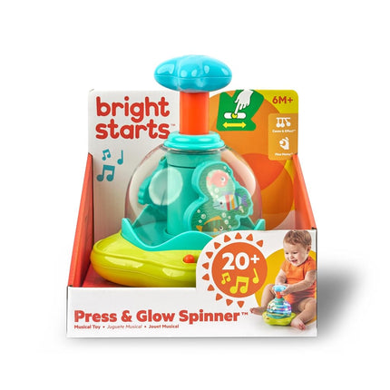 Bright Starts Press and Glow Spinner Cause And Effect Musical Baby Toy, Age 6 Months+, Multicoloured, 1 Count, Pack of 1