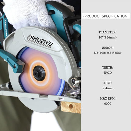 LSHUZIYU 10"(254mm)-6PCD, Arbor 5/8", Polycrystalline Diamond Tipped 6 PCD, Hardie Blade, Fiber Cement Circular Saw Blade