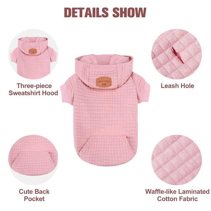 BEAUTYZOO Large Dog Hoodie Sweater with Pockets, Dog Clothes for Small Medium Dogs Boy Girl, Waffle-Like Laminated Cotton Pet Coats with Hat and Leash Hole, Pink 3XL