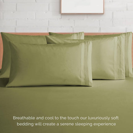 Elegant Comfort 1500 Premium Quality 6-Piece Bed Sheet Set - 18-24 Inch Extra Deep Pocket, Smart Storage Pockets, Wrinkle Free Ultra Soft 6PC Extra Deep Pocket Sheets, California King, Green
