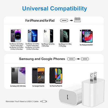 iPhone 12 Charger Block 2Pack 20W USB-C Wall Charger Adapter Fast Charging for Apple iPhone 12/12 Mini / 12 Pro / 12 Pro Max / 11, iPad Pro