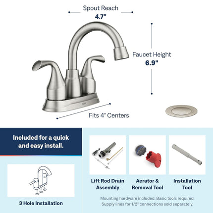 MOEN Idora 4 in. Centerset 2-Handle Bathroom Faucet in Spot Resist Brushed Nickel