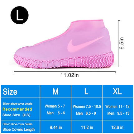 Shiwely Waterproof Shoe Covers, Silicone Reusable Shoe Cover Non-slip Durable Zipper Elastic Rain Cover Protection for Men Women (L (Women 8-12, Men 7-11), Pink)