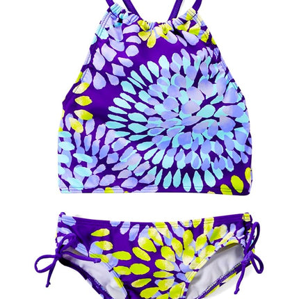 Kanu Surf Girls' Big Daisy Halter Tankini Beach Sport 2-Piece Swimsuit, Purple, 12