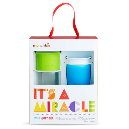 Munchkin® It's a Miracle! 360 Sippy Cup Gift Set, Includes 10oz Miracle® Cup and 14oz Miracle Fruit Infuser, Blue/Green