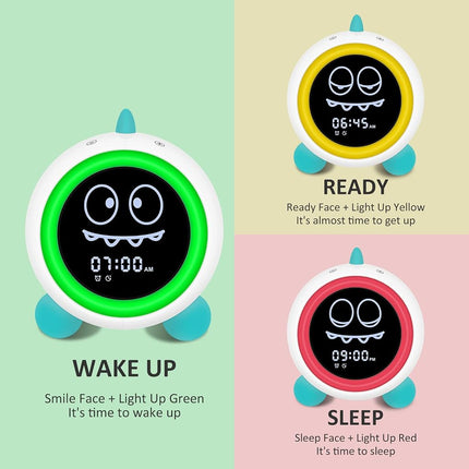 H-chin Kids Alarm Clock, Toddler Sleep Training Clock with Night Lights, Sound Machine, Time to Wake Grow Clock for Children (Green)