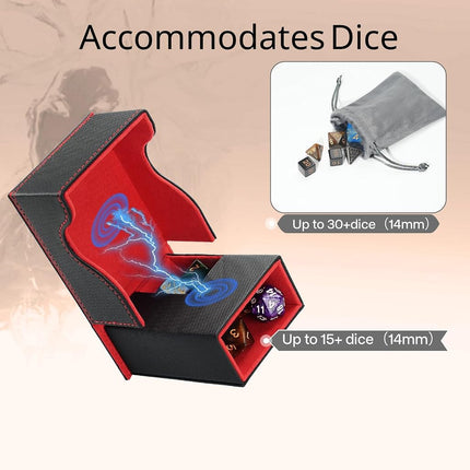 Stepane Dice Tower and Tray, Portable Commander Deck Box, Foldable Dice Storage Box for Dungeons and Dragons Rolling Tray Black/Red