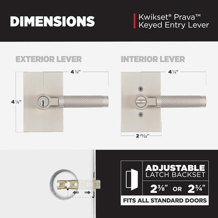 Kwikset Prava Entry Door Knurled Handle with Lock and Key, Secure Keyed Reversible Lever Exterior, for Front Entrance and Bedrooms, Satin Nickel, Pick Resistant Smartkey Rekey Security and Microban