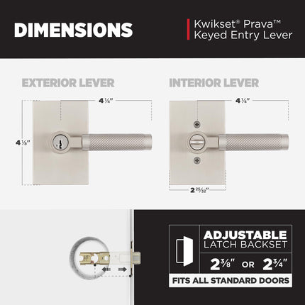Kwikset Prava Entry Door Knurled Handle with Lock and Key, Secure Keyed Reversible Lever Exterior, for Front Entrance and Bedrooms, Satin Nickel, Pick Resistant Smartkey Rekey Security and Microban