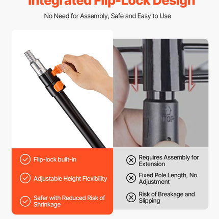 VEVOR Telescopic Extension Pole, 2-4 FT Multi-Purpose Extendable Pole, Sturdy Aluminum Alloy Paint Pole Extension with Flip-Lock Design, High Reach Roller Stick for Painting, Dusting and Cleaning