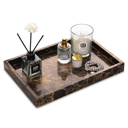 Marble Bathroom Vanity Tray, Dark Brown, 12"x 8" x