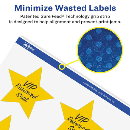 Avery Matte White Removable Star Labels with Sure Feed Technology, Print-to-The-Edge, 2-1/4" x 2-3/8", 600 Removable Labels, Laser/Inkjet Printable Labels