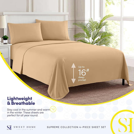Sweet Home Collection Luxury Bedding Set with Flat, Fitted Sheet, 2 Pillow Cases, Fine Double Brushed Microfiber, Camel, Twin