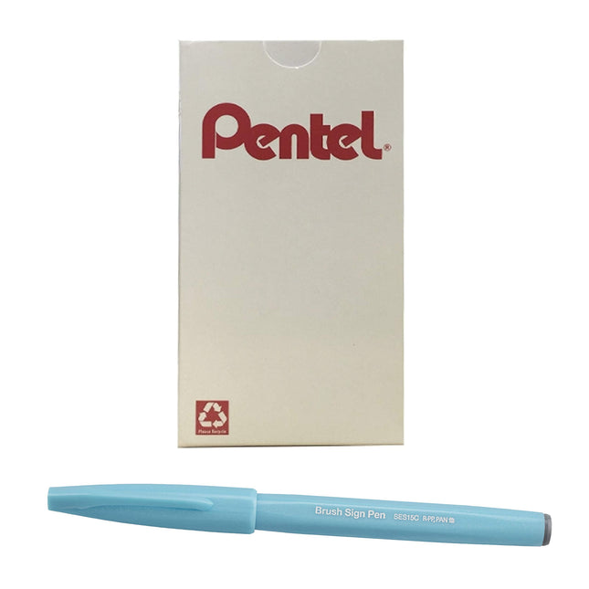 Pentel Arts Sign Pen Brush, Pale Blue Ink, Box of 