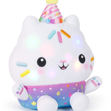 Gabby’s Dollhouse Celebrations, Sprinkle Party Cakey Cat Soft Toy, 25-Centimetre Interactive Soft Toy with Sounds, Kids’ Toys for Girls and Boys Aged 3+