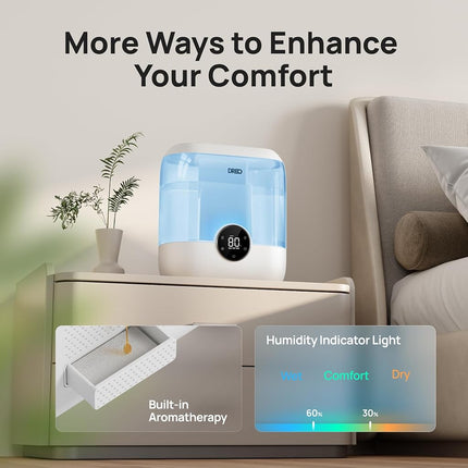 Humidificador DREO de 6L para dormitorio, humidificador ultrasónico de vapor frío supersilencioso y de gran tamaño con difusor, 60 horas de funcionamiento para el hogar, la guardería, las plantas, azul