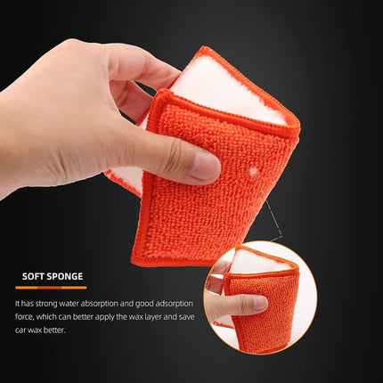 SPTA Car Interior Scrubbing Sponge, 8Pcs Microfiber Car Wax Applicator, Car Wash Sponges for Car, Boat, Wood, Marble and Motorcycle, 6in x 3.3in x 0.8in, Orange