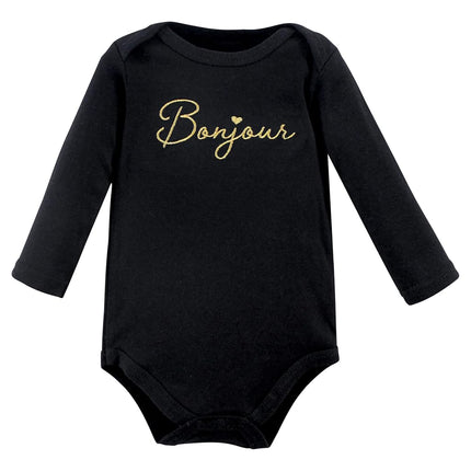 Hudson Baby unisex-baby Cotton Long-sleeve Bodysuits, Bonjour Dachshund, 6-9 Months
