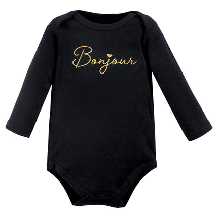 Hudson Baby unisex-baby Cotton Long-sleeve Bodysuits, Bonjour Dachshund, 3-6 Months