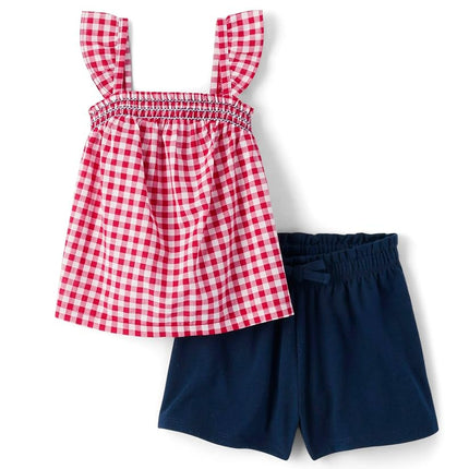 The Children's Place baby-girls And Toddler Girls Sleeveless Tank Top and Shorts, 2 Pc Set, Red Ging, 3T