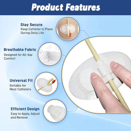 Qintan Catheter Stabilization Device (40Pcs), Foley Catheter Supplies, Leg Bag Holder with Extra-Large Self-Adhesive Hook & Loop, Breathable Urinary Tube Stabilizer for PEG/G/J Feeding Tubes