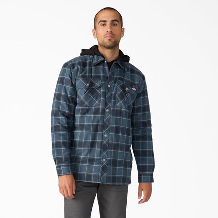 Dickies Men's Water Repellent Flannel Hooded Shirt Jacket, Dark Navy, XX-Large