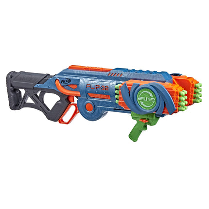 Lanzador NERF Elite 2.0 Flipshots Flip-32 con 32 cañones que giran para duplicar tu potencia de fuego, capacidad para 32 dardos, 32 dardos Elite