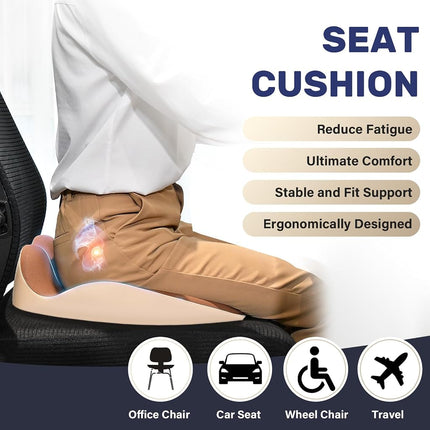 Coverado Car Seat Cushion, Memory Foam Office Chair Cushion for Car Airplane, Everlasting Comfort Sciatica & Hip & Tailbone Pain Relief Cushion for Long Sitting Driver Office Worker-Beige
