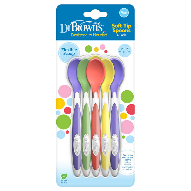 Cucharas de alimentación para niños pequeños con punta suave Dr. Brown's, paquete de 6, multicolor