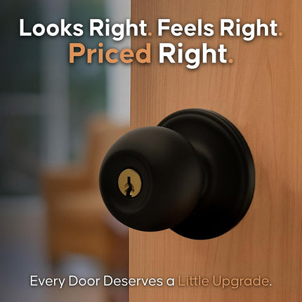 Copper Creek Matte Black Door Knobs - Keyed Entry Function, Locking Door Knob with Key, Locking Interior/Exterior Door Handle, Lockable Door Knob for Bedroom, Bathroom, and Room Doors - 2 Pack