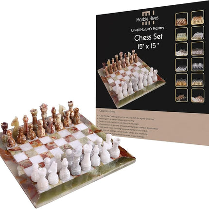 Handmade Marble Chess Set - Green & White (15 x 15