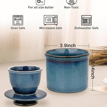 KilnGPT - French Butter Dish, Butter Crock for Counter with Water Line, Ceramic Butter Keeper for Spreadable Butter - Chrismas Gift Home Kitchen Decor - Reactive Glaze Collection - Ocean Blue