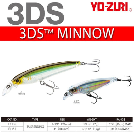 Yo-Zuri 2-3/4" Holographic Sardine Minnow Lure, 1 Piece, Suspending Twitch Bait, 3D Prism, 1/4oz, Max Diver Depth 2.5-ft