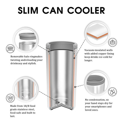 TILUCK Skinny Can Cooler, Stainless Steel Insulated Slim Cans, 12 oz