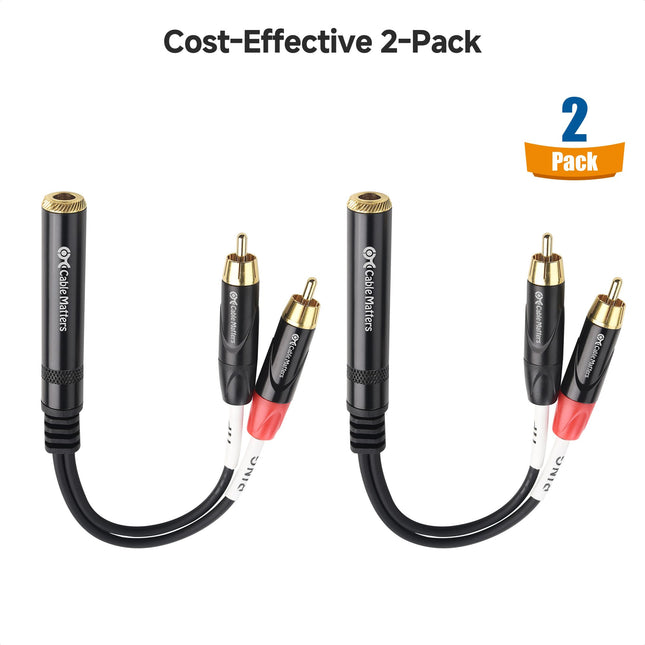 Cable Matters 2-Pack RCA to 1/4 Female Stereo Audio Splitter Cable (Dual 1/4 Inch Female to RCA Adapter) in Black - 6 Inches / 0.15 Meters