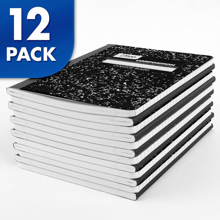 Mead Composition Notebooks, 12 Pack, College Ruled Paper, 9-3/4" x 7-1/2", 100 Sheets per Comp Book, Black Marble (72938)
