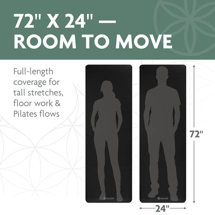 Gaiam Essentials Thick Yoga Mat Fitness & Exercise Mat with Easy-Cinch Carrier Strap, Black, 72" L X 24" W X 2/5 Inch Thick
