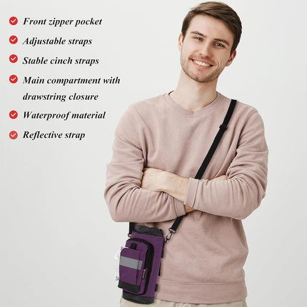 Crutch Bag Lightweight Crutch Accessories Storage Pouch with Reflective Strap and Front Zipper Pocket for Universal Crutch Bag to Keep Item Safety (Purple)
