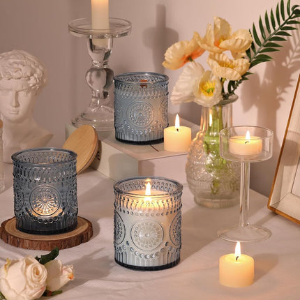 DARJEN 10 Pack Blue Candle Jars - 7.5 OZ Glass Candle Making Kits with Bamboo Lids and Labels - DIY Candle Gifts & Supplies