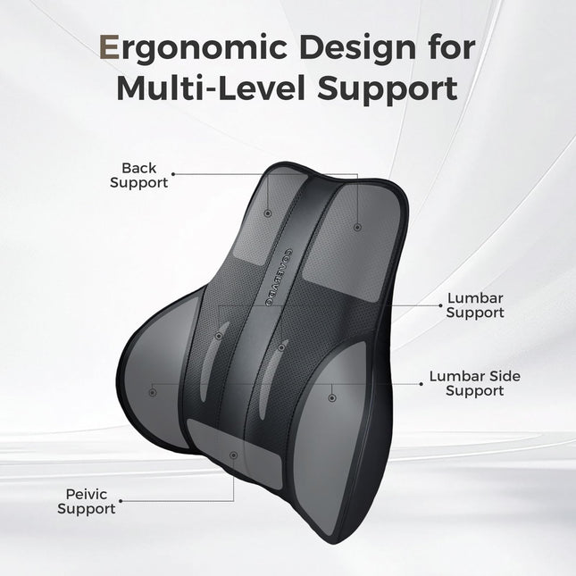 Almohada lumbar Coverado para coche, almohada ergonómica de espuma viscoelástica para respaldo de silla de oficina, nuevo cojín para aliviar el dolor de espalda, soporte lumbar de coche de cuero PU para asiento de conducción - BK